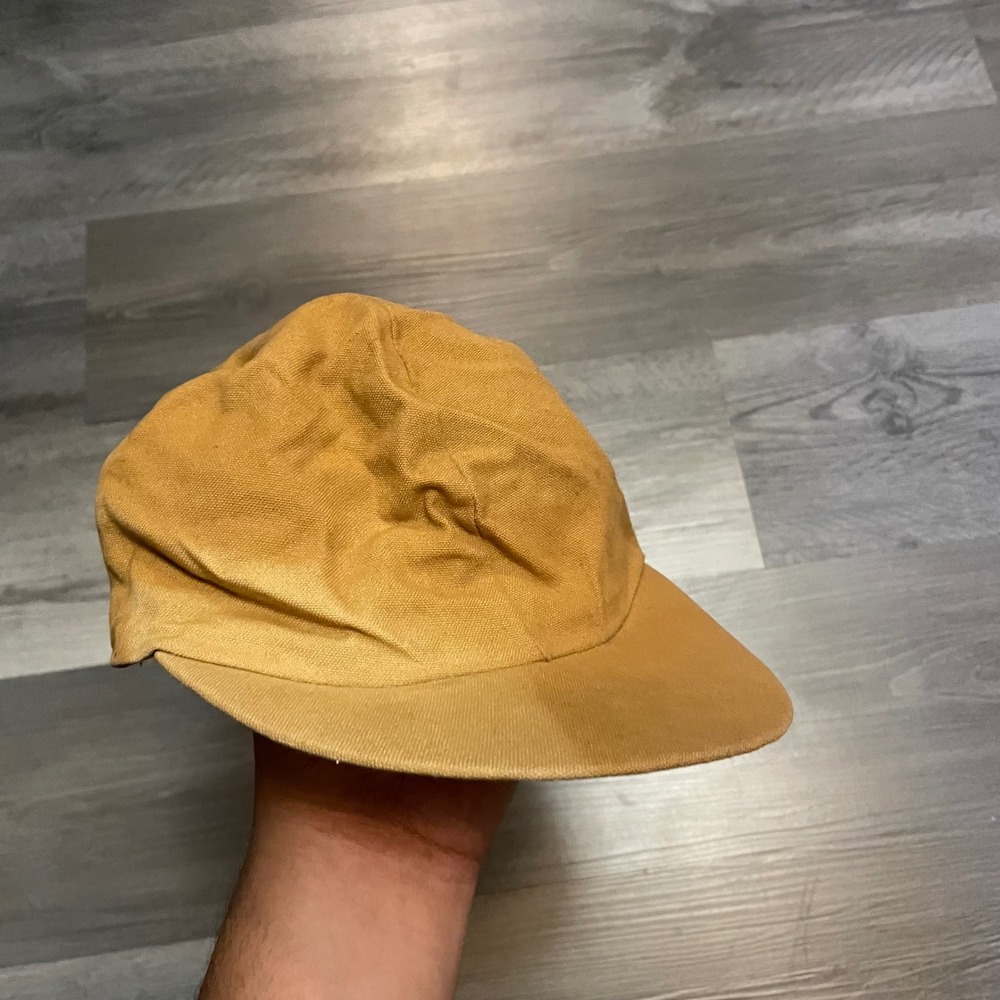 Vintage Water Repellent Duck Canvas Hunting Cap Mustard Yellow Hat Size 7 3/8